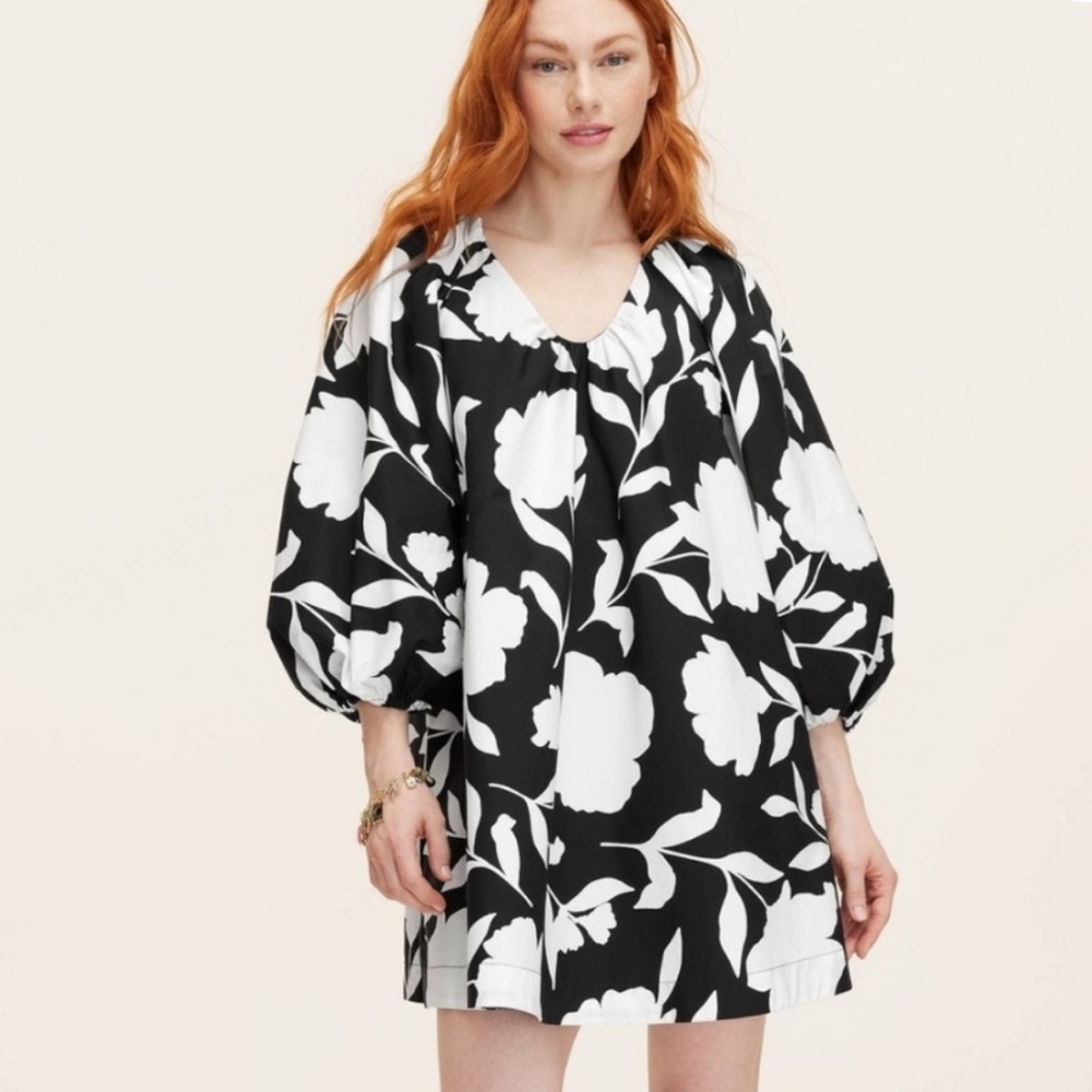 Kate Spade X Target Rose Poplin Black/White Long Sleeve Mini Dress